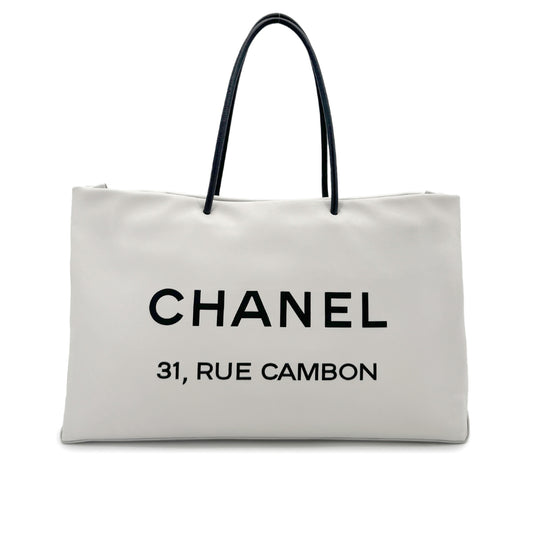 CHANEL VINTAGE ESSENTIAL TOTE HAND BAG WHITE CALF LEATHER 90198155