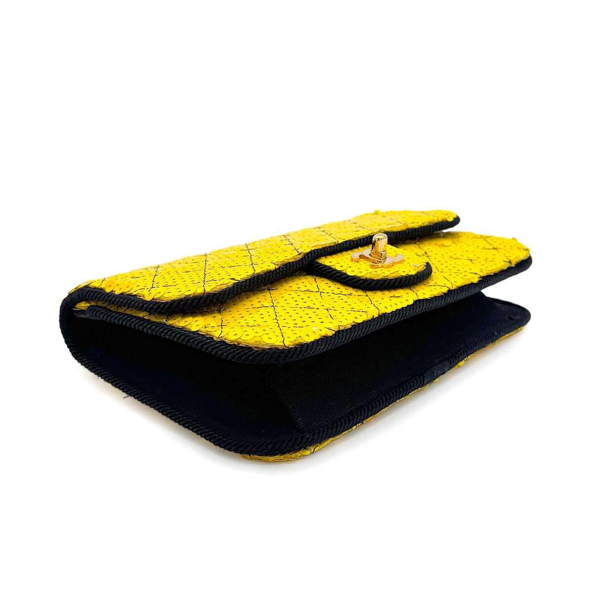 CHANEL VINTAGE CHAIN SHUOLDER BAG BYCOLOR YELLOW BLACK SEQUINS CANVAS 90201185