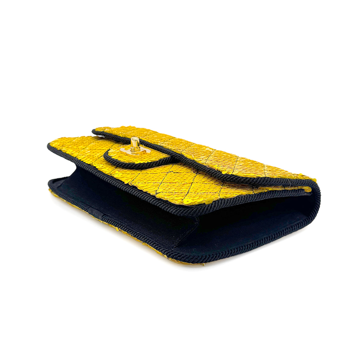 CHANEL VINTAGE CHAIN SHUOLDER BAG BYCOLOR YELLOW BLACK SEQUINS CANVAS 90201185