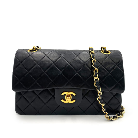 CHANEL VINTAGE CLASSIC FLAP SMALL CHAIN SHOULDER BAG BLACK LAMB SKIN 90201205