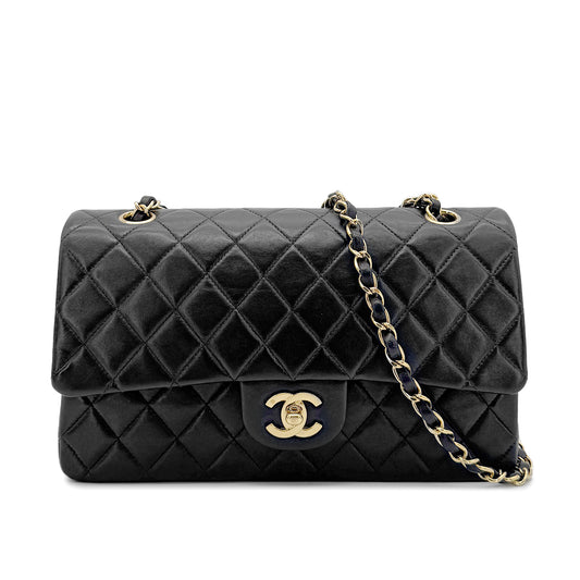 CHANEL VINTAGE CLASSIC FLAP MEDIUM CHAIN SHOULDER BAG BLACK LAMB SKIN 90202080