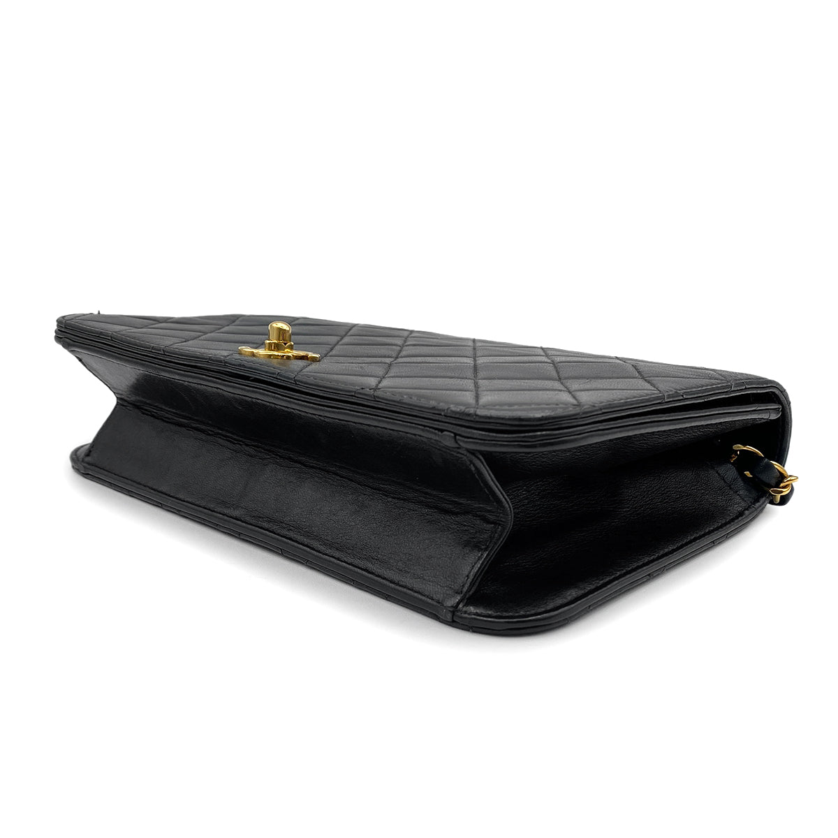 CHANEL VINTAGE FULL FLAP TURN LOCK CHAIN SHOULDER BAG BLACK LAMB SKIN 90209223