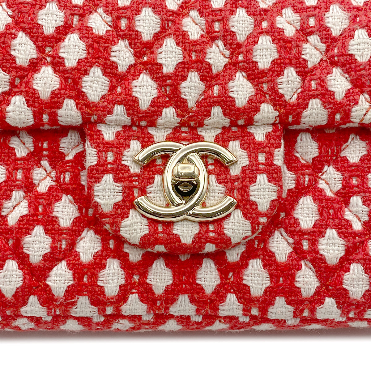 CHANEL VINTAGE EAST WEST CHAIN SHOULDER BAG RED WHITE CANVAS 90210993