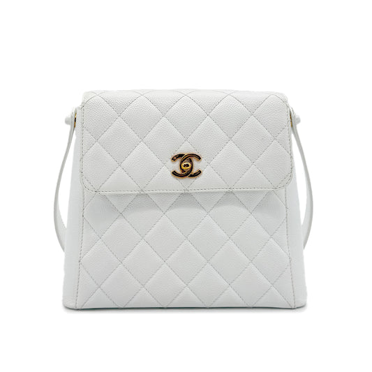 CHANEL VINTAGE ONE SHOULDER BAG WHITE CAVIAR SKIN 90211269
