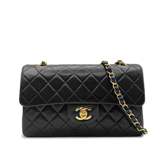 CHANEL VINTAGE CLASSIC FLAP SMALL CHAIN SHOULDER BAG BLACK LAMB SKIN 90212817