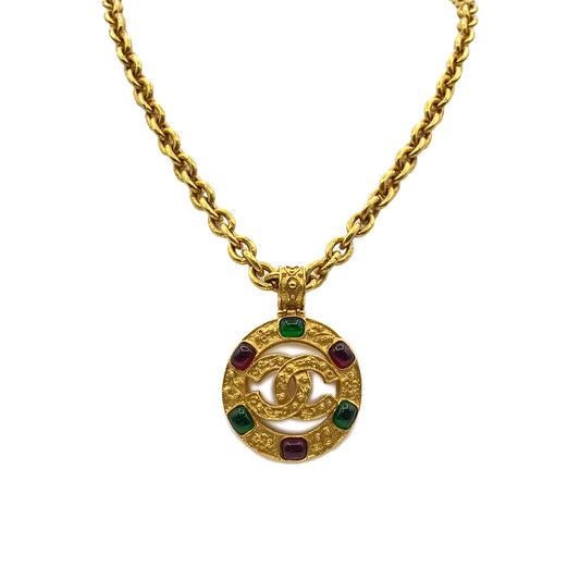 CHANEL VINTAGE NECKLACE COCOMARK ROUND COLORSTONE ACCESSORY 94A 90213284