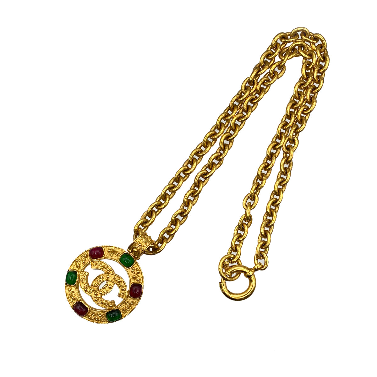CHANEL VINTAGE NECKLACE COCOMARK ROUND COLORSTONE ACCESSORY 94A 90213284