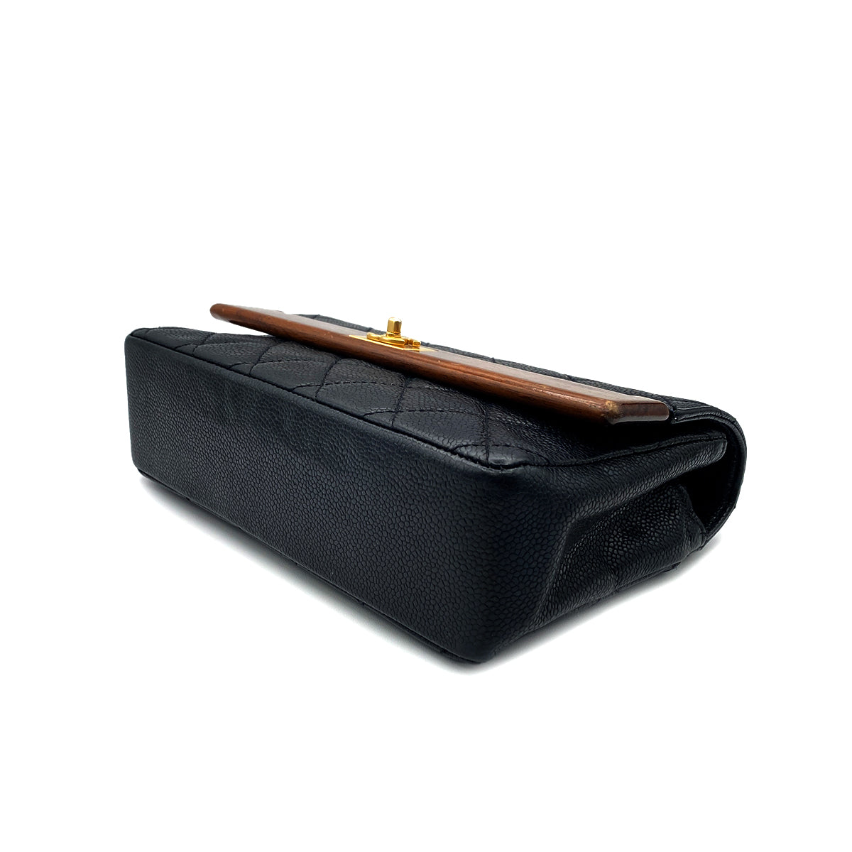 CHANEL VINTAGE WOOD FLAP CHAIN SHOULDER BAG BLACK CAVIAR SKIN 90213611