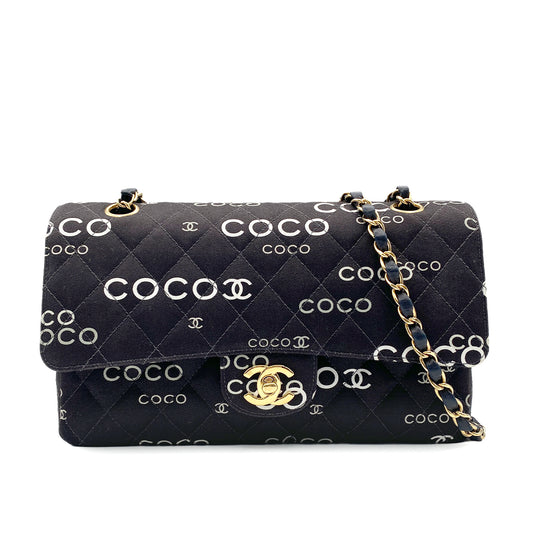 CHANEL VINTAGE CLASSIC FLAP MEDIUM CHAIN SHOULDER BAG BLACK CANVAS 90213978