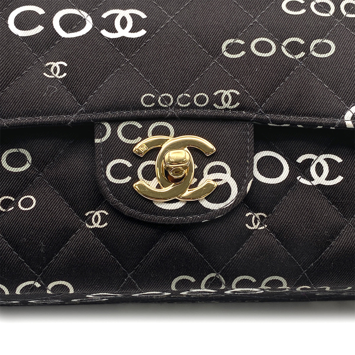 CHANEL VINTAGE CLASSIC FLAP MEDIUM CHAIN SHOULDER BAG BLACK CANVAS 90213978