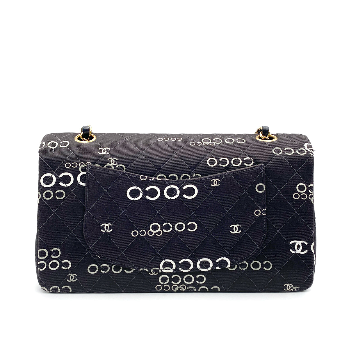 CHANEL VINTAGE CLASSIC FLAP MEDIUM CHAIN SHOULDER BAG BLACK CANVAS 90213978