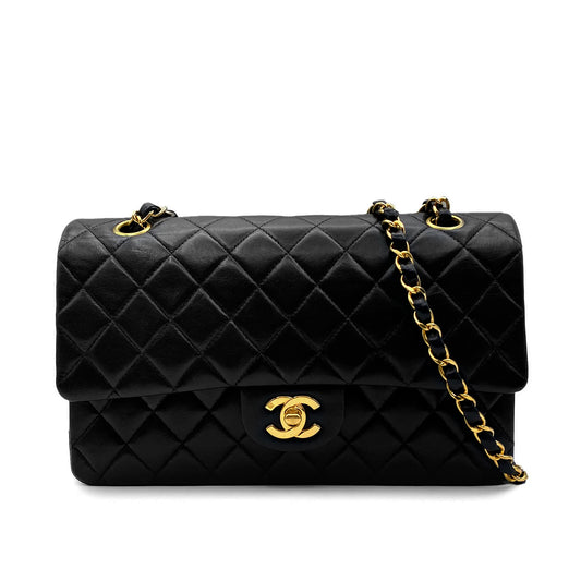 CHANEL VINTAGE CLASSIC FLAP MEDIUM CHAIN SHOULDER BAG BLACK LAMB SKIN 90214987