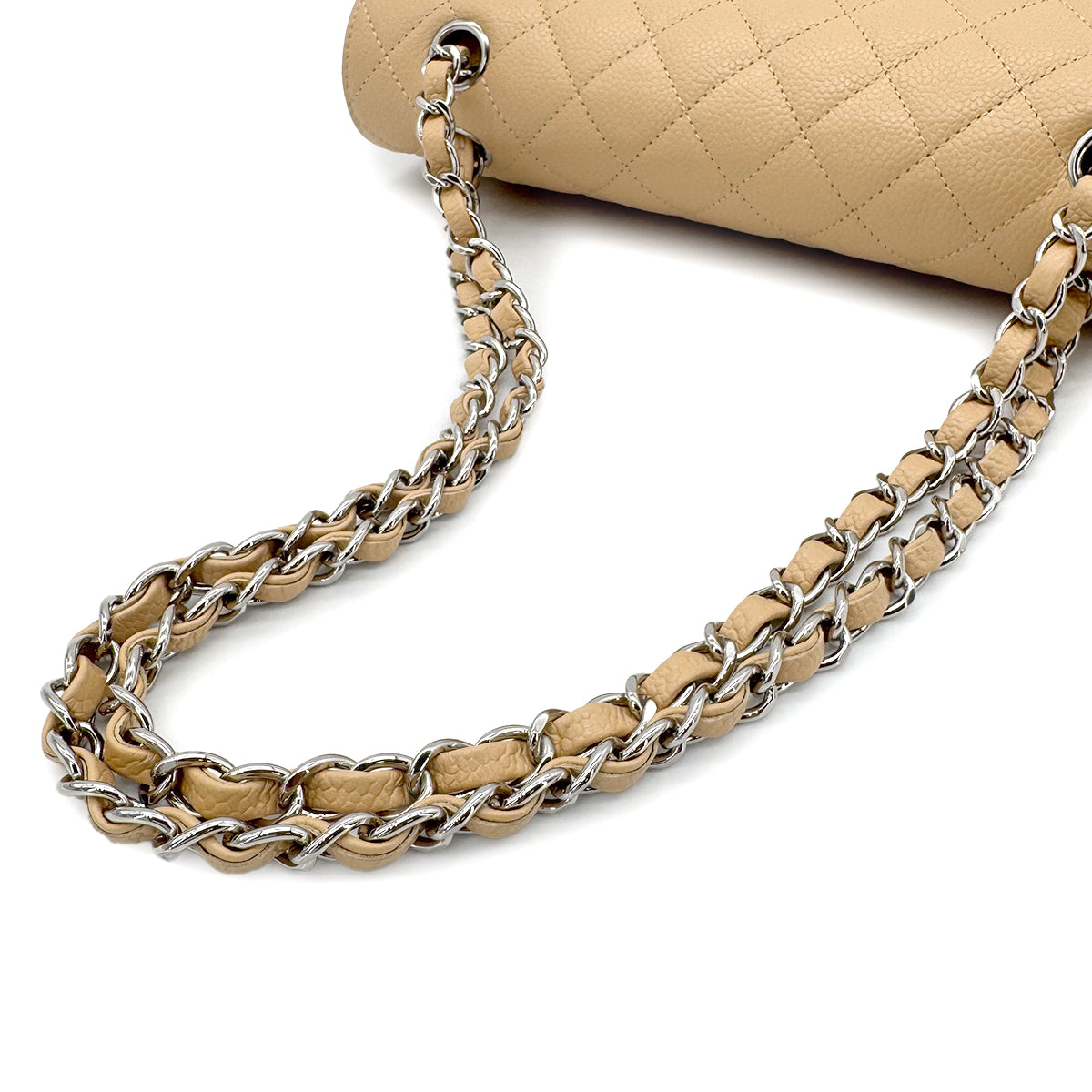 CHANEL CLASSIC FLAP MEDIUM CHAIN SHOULDER BAG BEIGE CAVIAR SKIN SHW 90215286