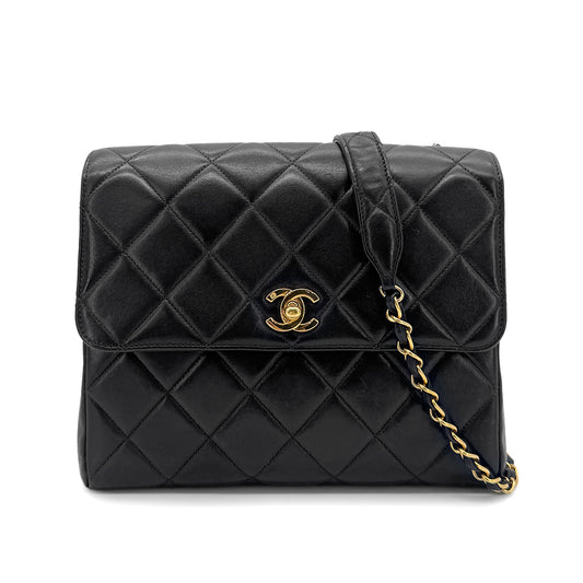 CHANEL VINTAGE MATELASSE CHAIN SHOULDER BAG BLACK LAMB SKIN 90215296