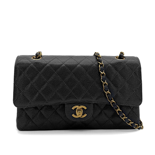 CHANEL VINTAGE CLASSIC FLAP MEDIUM CHAIN SHOULDER BAG BLACK CAVIAR SKIN 90216380