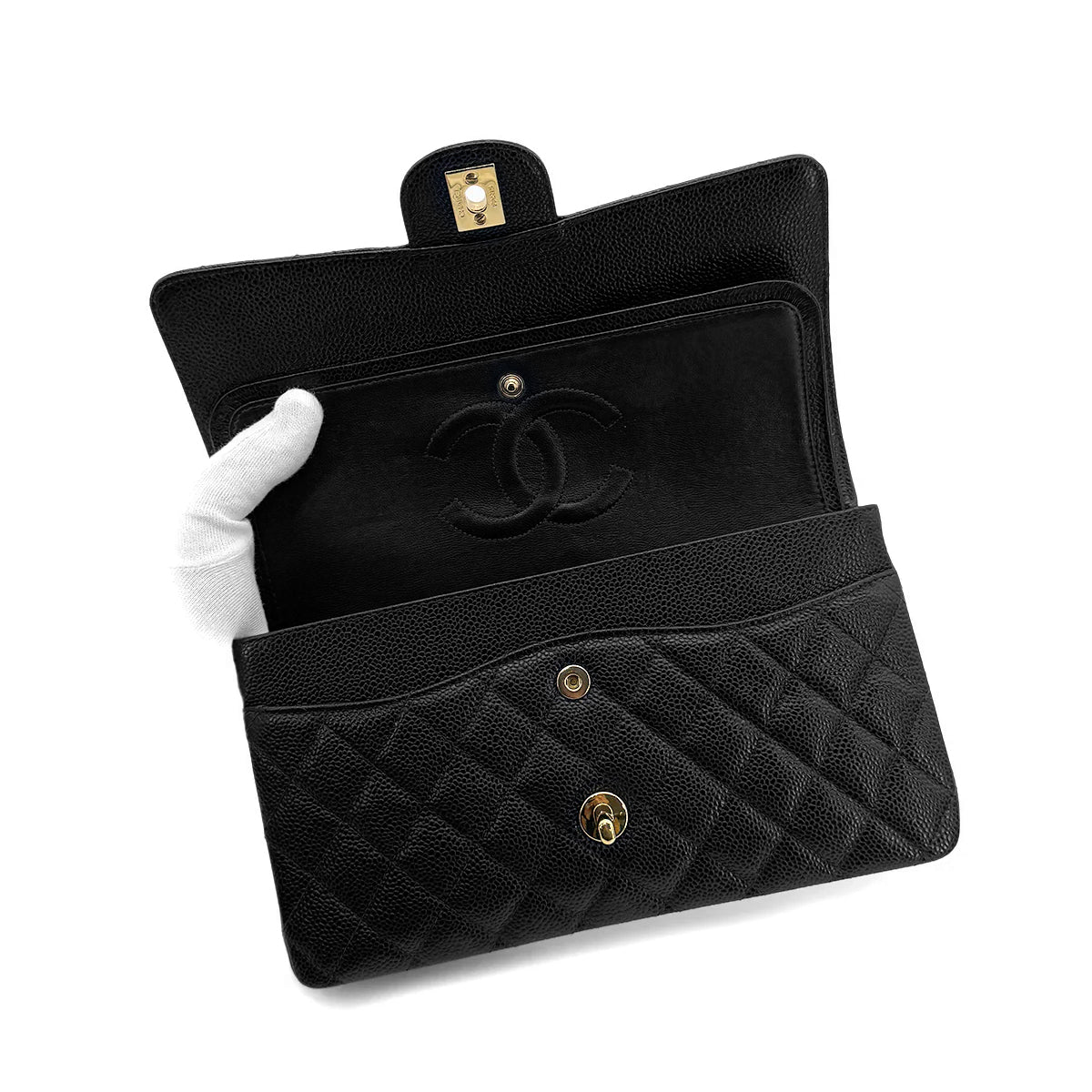CHANEL VINTAGE CLASSIC FLAP MEDIUM CHAIN SHOULDER BAG BLACK CAVIAR SKIN 90216380