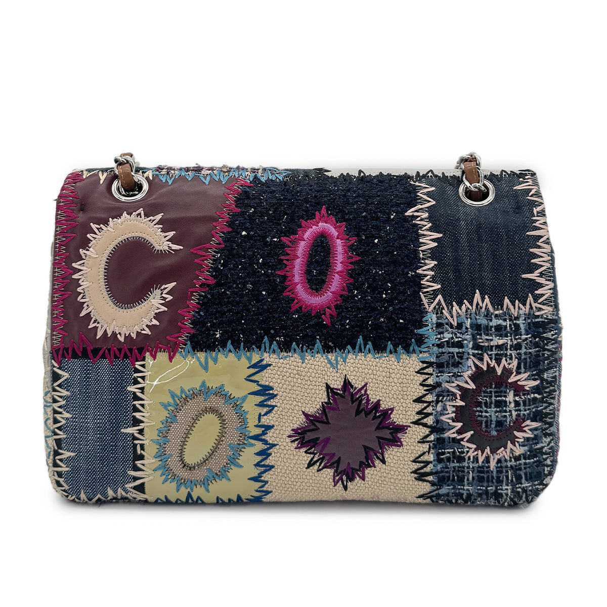 CHANEL CHAIN SHOULDER BAG PATCHWORK MULTICOLOR CANVAS LEATHER 90216499