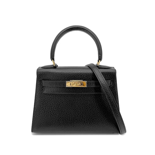 HERMES MINI KELLY 20 SELLER BLACK ARDENNES HAND SHOULDER BAG 〇U 90216546