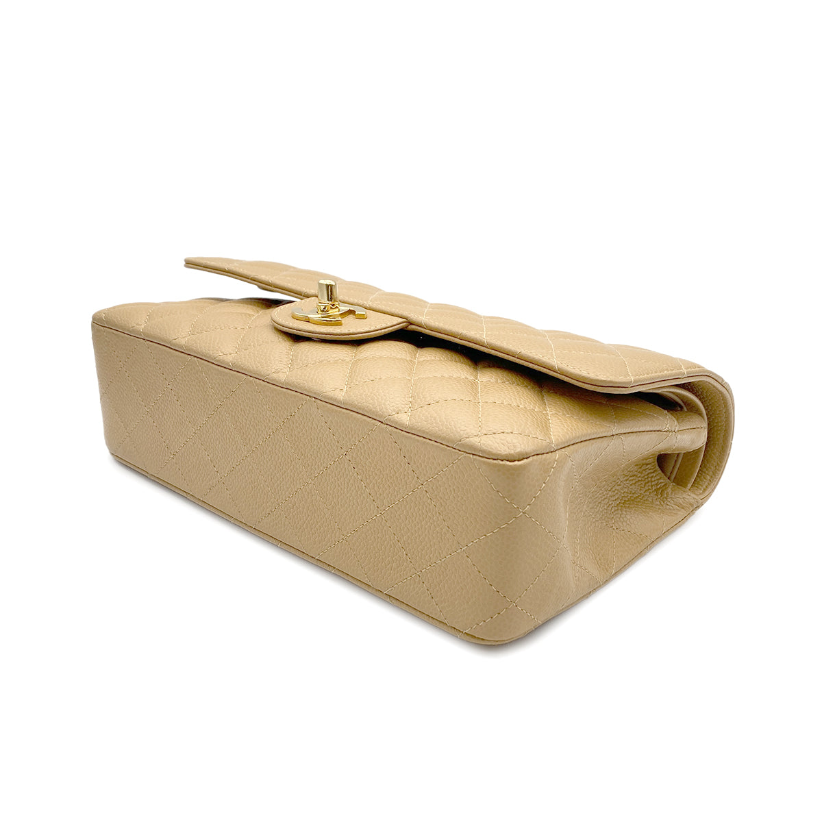 CHANEL VINTAGE CLASSIC FLAP MEDIUM CHAIN SHOULDER BAG BEIGE CAVIAR SKIN 90216555