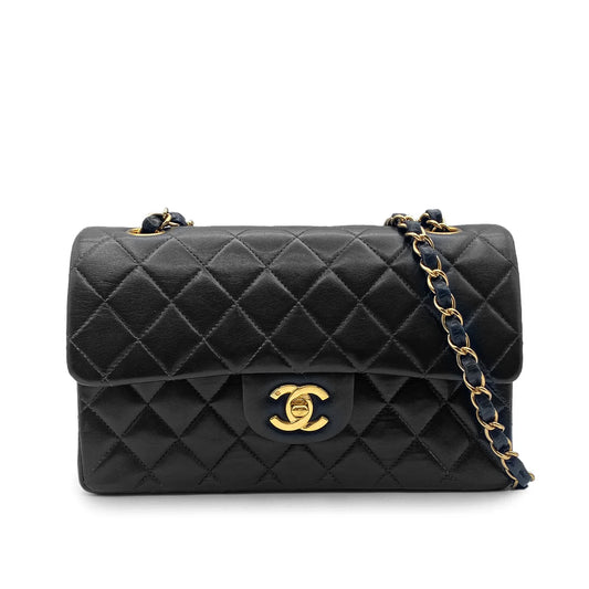 CHANEL VINTAGE CLASSIC FLAP SMALL CHAIN SHOULDER BAG BLACK LAMB SKIN 90216577