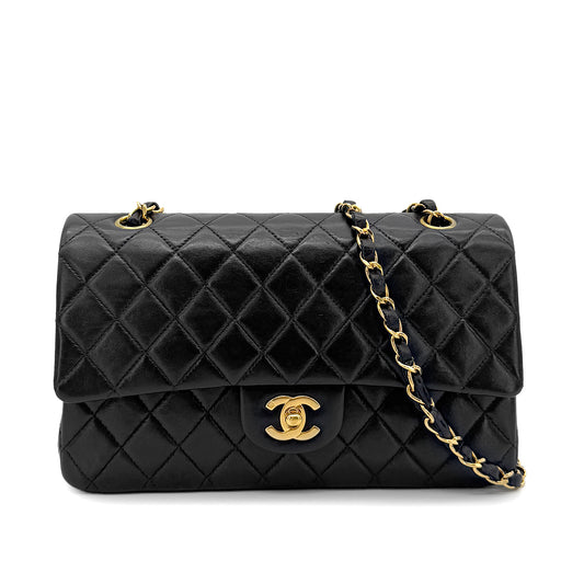 CHANEL VINTAGE CLASSIC FLAP MEDIUM CHAIN SHOULDER BAG BLACK LAMB SKIN 90219630