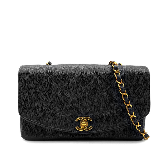 CHANEL VINTAGE DIANA SMALL CHAIN SHOULDER BAG BLACK CAVIAR SKIN 90219632