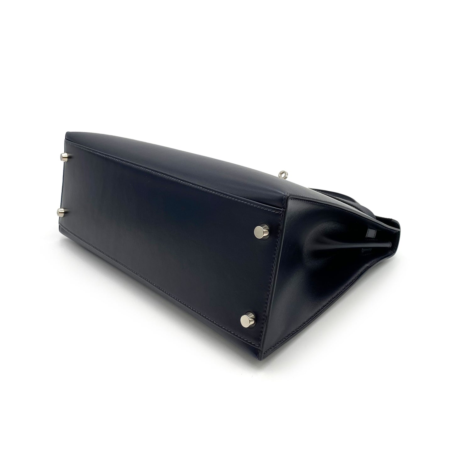 HERMES KELLY 32 SELLIER GUILLOCHE NAVY BOXCALF HAND SHOULDER BAG □G SHW 90221030