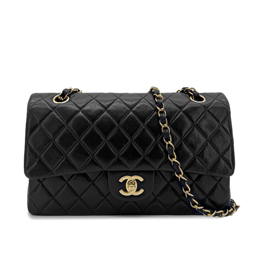 CHANEL VINTAGE CLASSIC FLAP MEDIUM CHAIN SHOULDER BAG BLACK LAMB SKIN 90221257