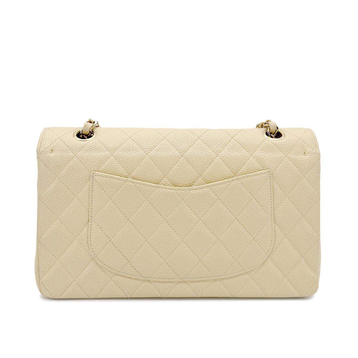 CHANEL VINTAGE CLASSIC FLAP MEDIUM CHAIN SHOULDER BAG BEIGE CAVIAR SKIN 90222287