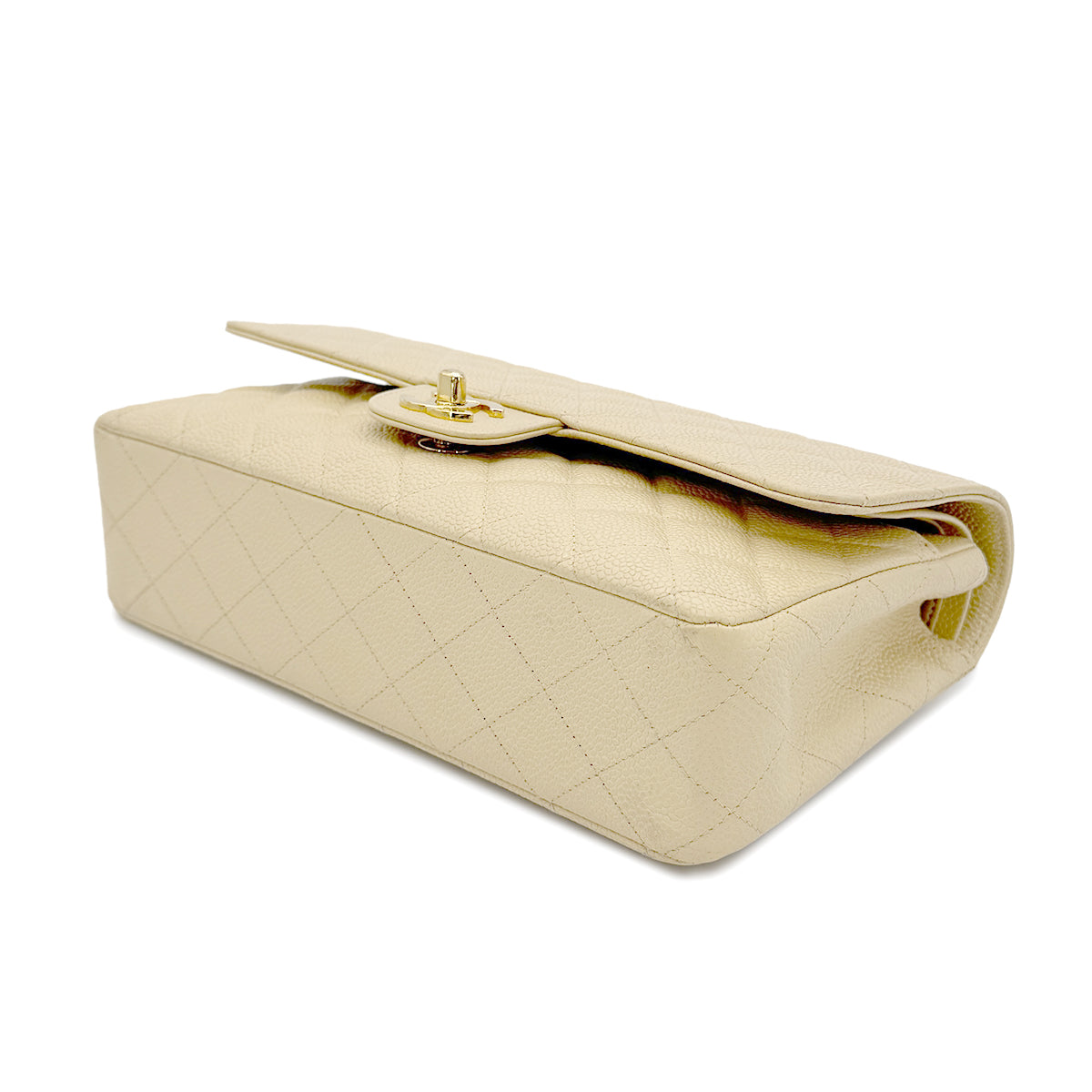 CHANEL VINTAGE CLASSIC FLAP MEDIUM CHAIN SHOULDER BAG BEIGE CAVIAR SKIN 90222287