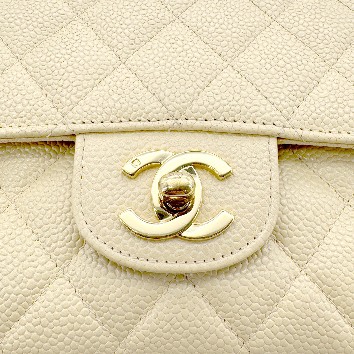 CHANEL VINTAGE CLASSIC FLAP MEDIUM CHAIN SHOULDER BAG BEIGE CAVIAR SKIN 90222287