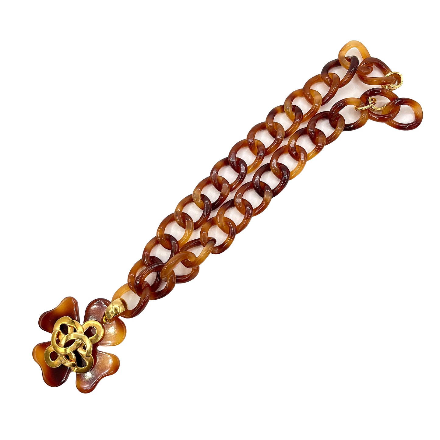 CHANEL VINTAGE NECKLACE TORTOISESHELL CLOVER MOTIF COCOMARK ACCESSORY 95P 90222516