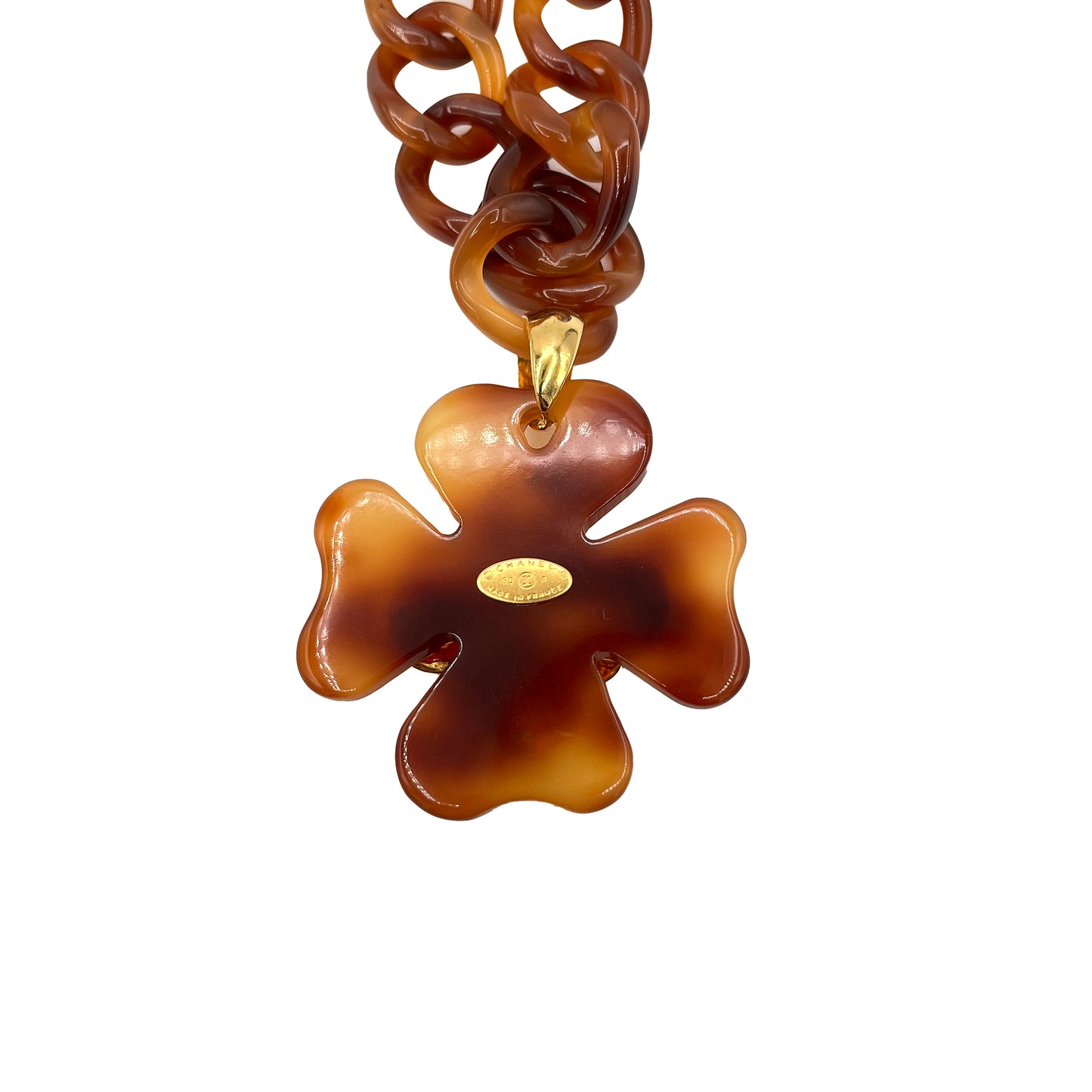 CHANEL VINTAGE NECKLACE TORTOISESHELL CLOVER MOTIF COCOMARK ACCESSORY 95P 90222516