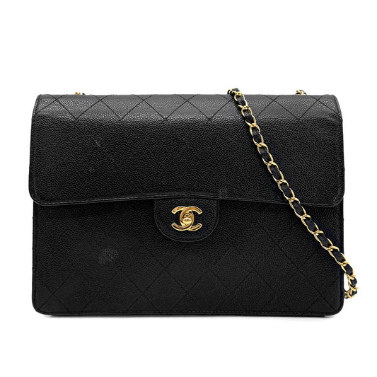 CHANEL VINTAGE CHAIN SHOULDER BAG BLACK CAVIAR SKIN 90223264