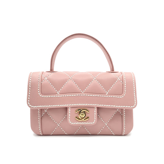 CHANEL VINTAGE WILDSTITCH HAND BAG PINK LAMB SKIN 90224533