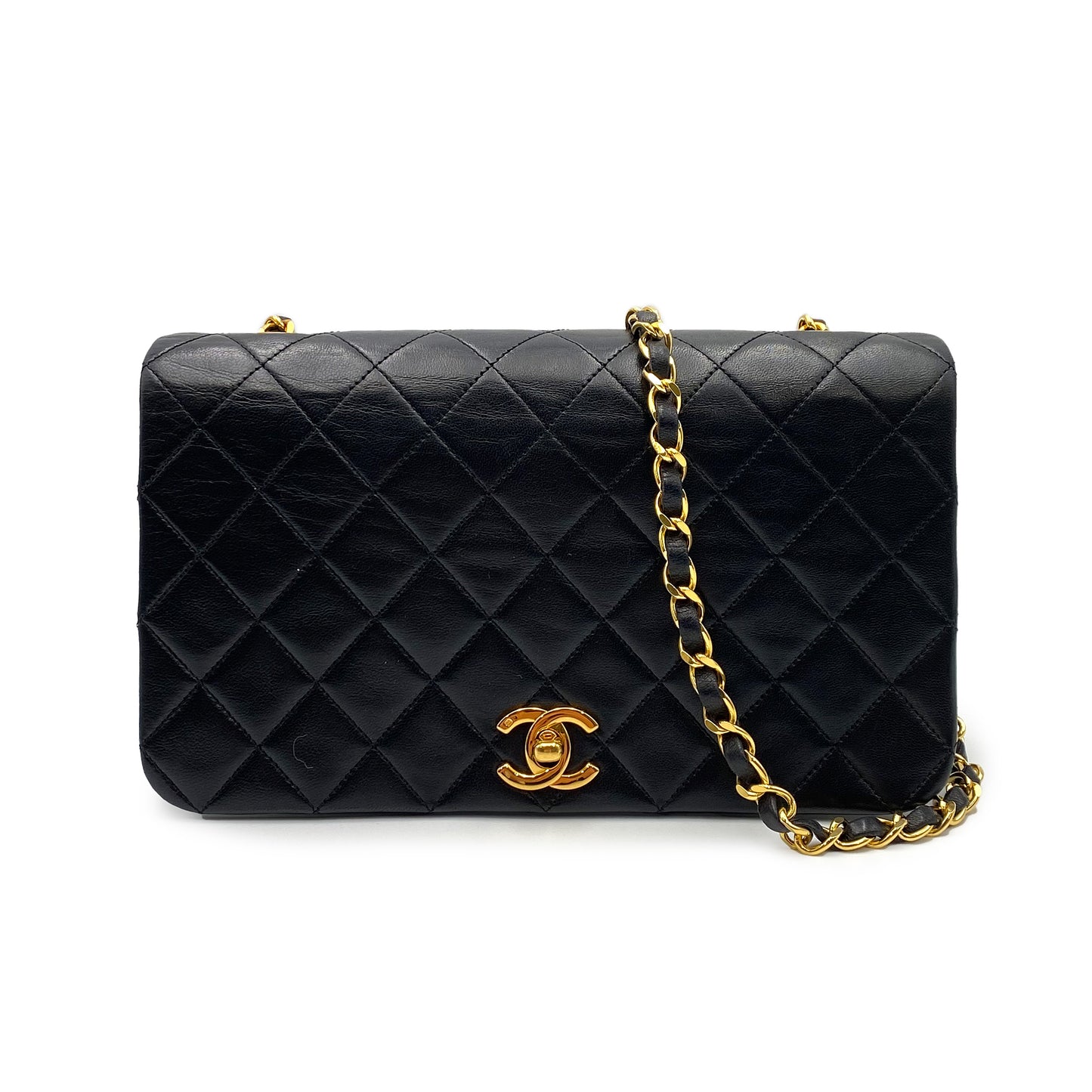CHANEL VINTAGE FULL FLAP CHAIN SHOULDER BAG BLACK LAMB SKIN 90225670