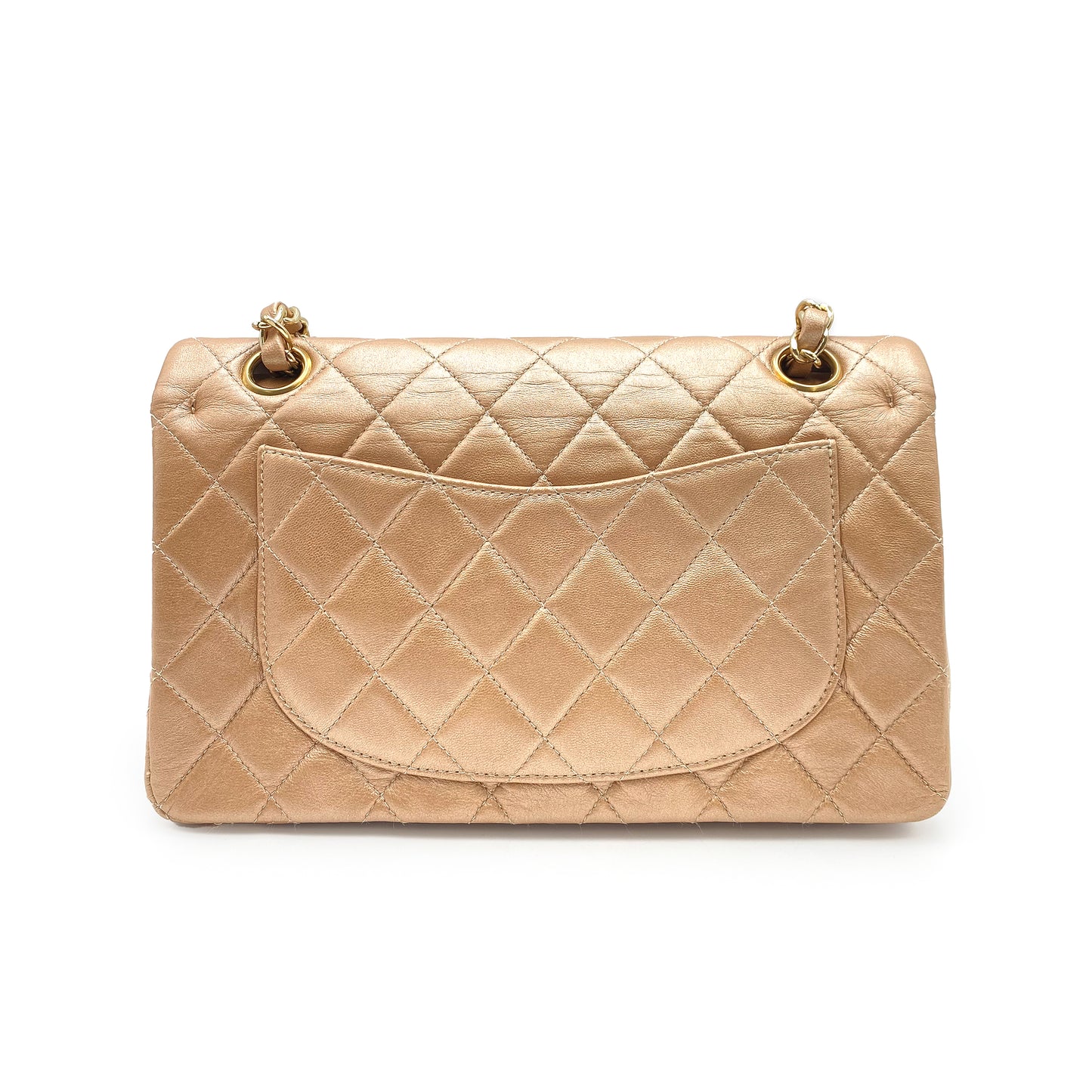 CHANEL VINTAGE CLASSIC FLAP SMALL CHAIN SHOULDER BAG CHAMPAGNE PINKGOLD LAMB SKIN 90227577