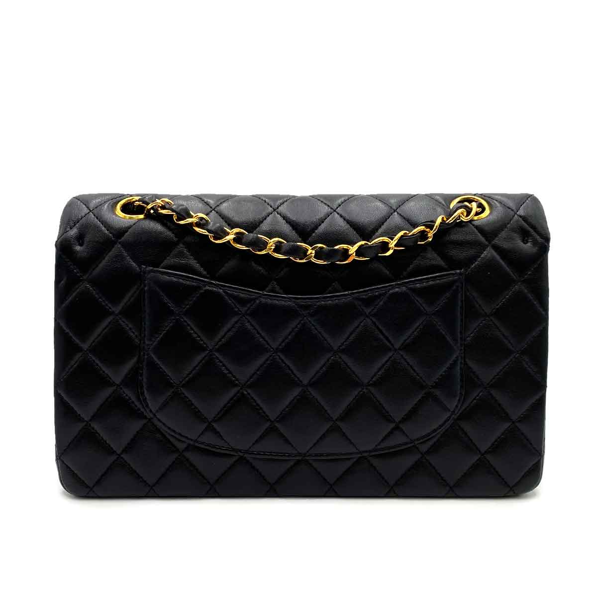 CHANEL VINTAGE CLASSIC FLAP MEDIUM CHAIN SHOULDER BAG BLACK LAMB SKIN 90227586