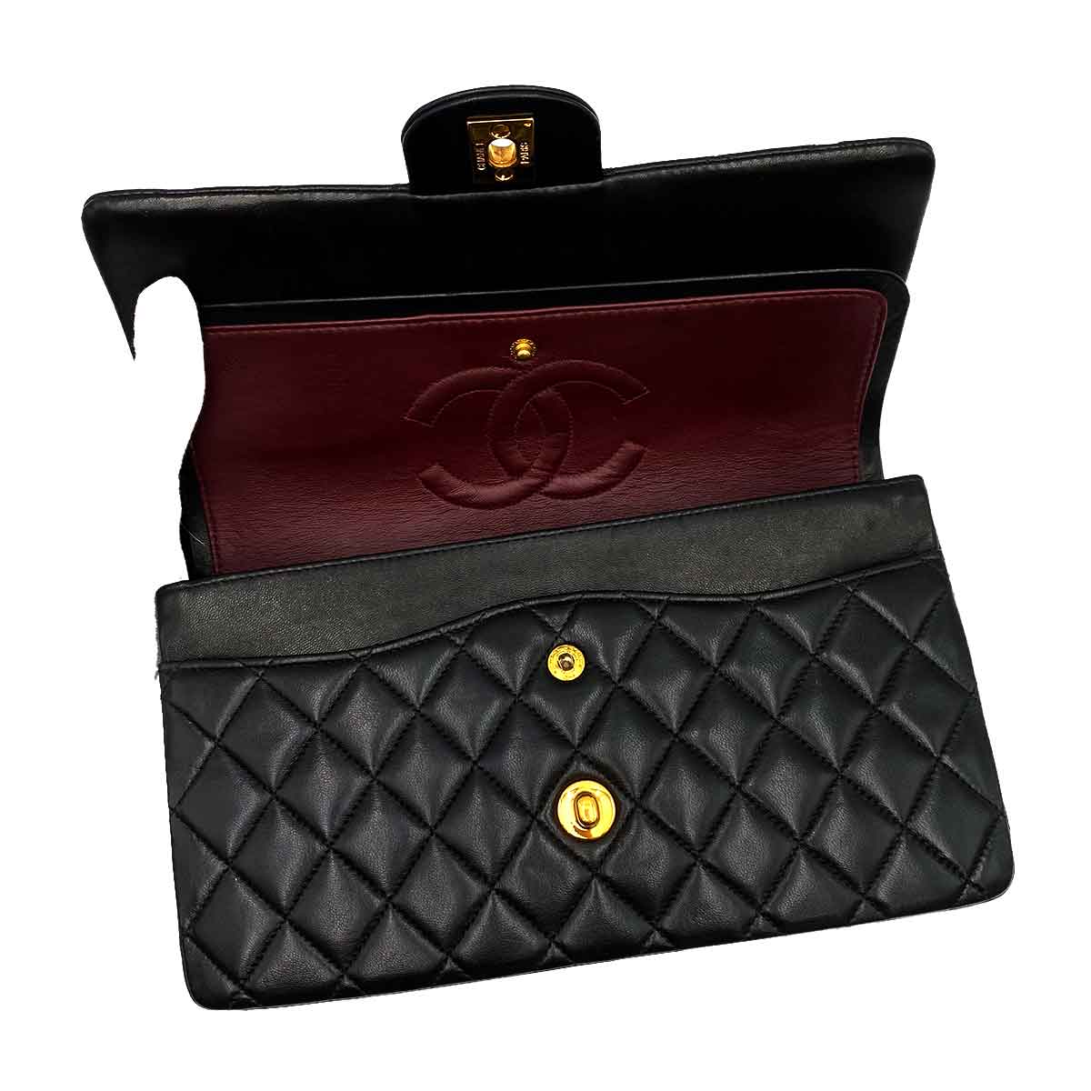 CHANEL VINTAGE CLASSIC FLAP MEDIUM CHAIN SHOULDER BAG BLACK LAMB SKIN 90227586