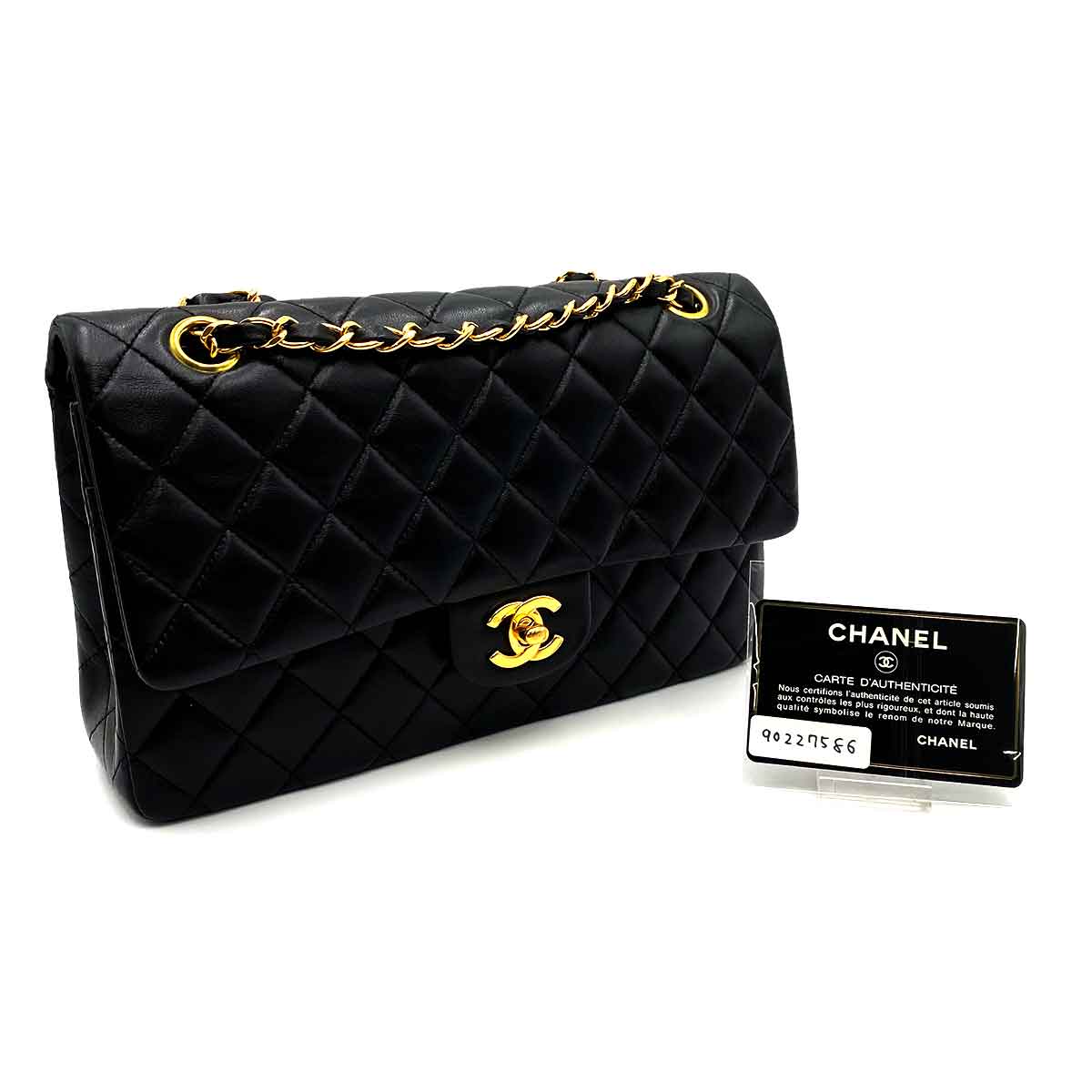 CHANEL VINTAGE CLASSIC FLAP MEDIUM CHAIN SHOULDER BAG BLACK LAMB SKIN 90227586