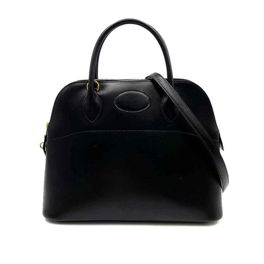 HERMES BOLIDE 31 BLACK BOXCALF HAND SHOULDER BAG □F 90234629