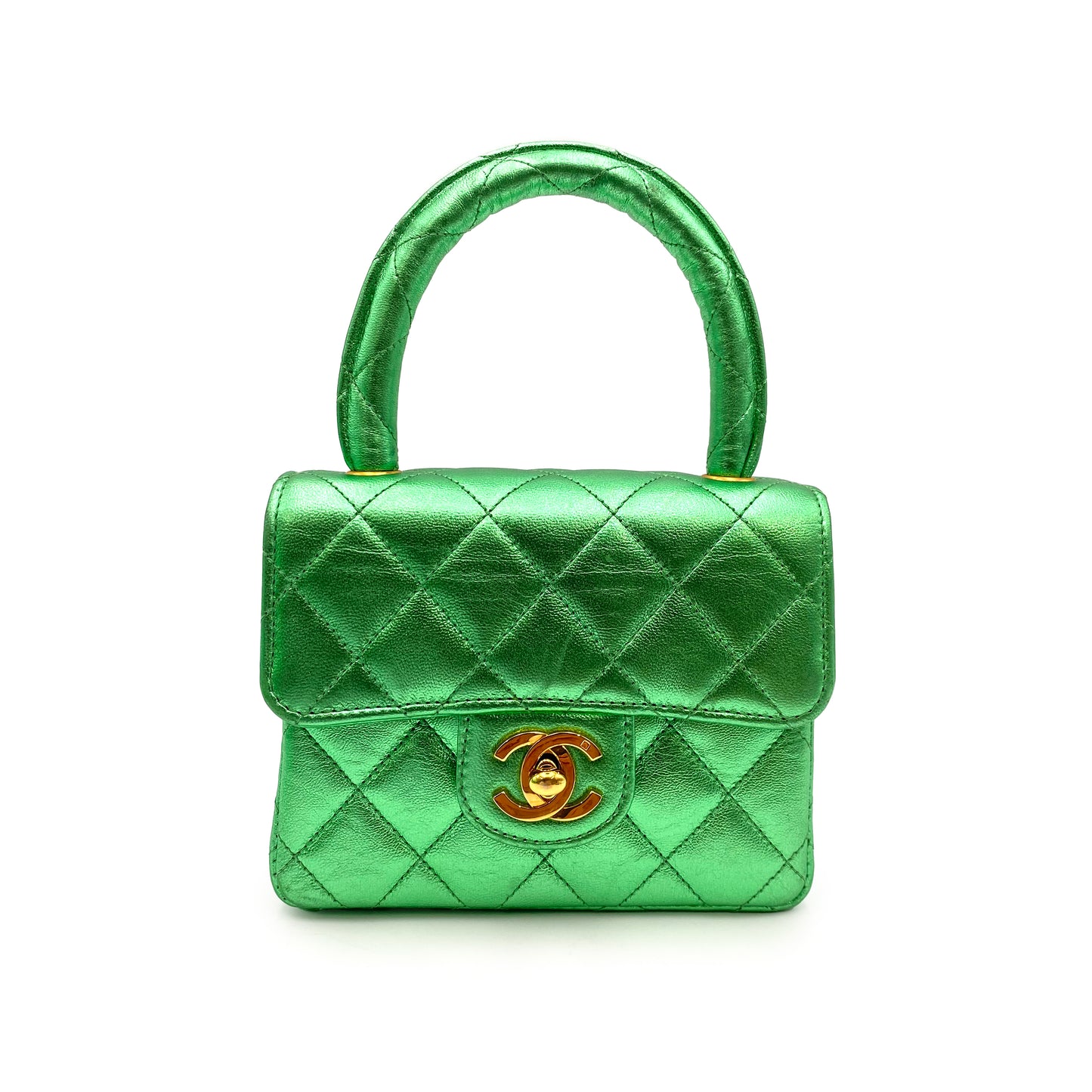 CHANEL VINTAGE PARENT-CHILD BAG METALLIC GREEN LAMB SKIN 90228454