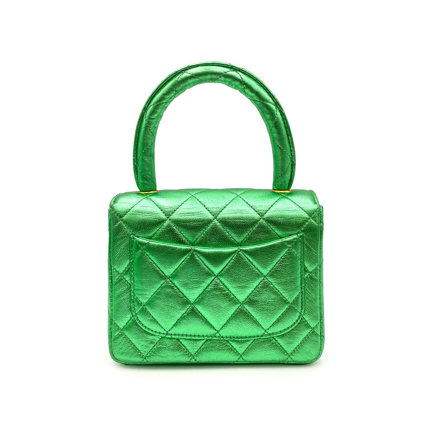 CHANEL VINTAGE PARENT-CHILD BAG METALLIC GREEN LAMB SKIN 90228454