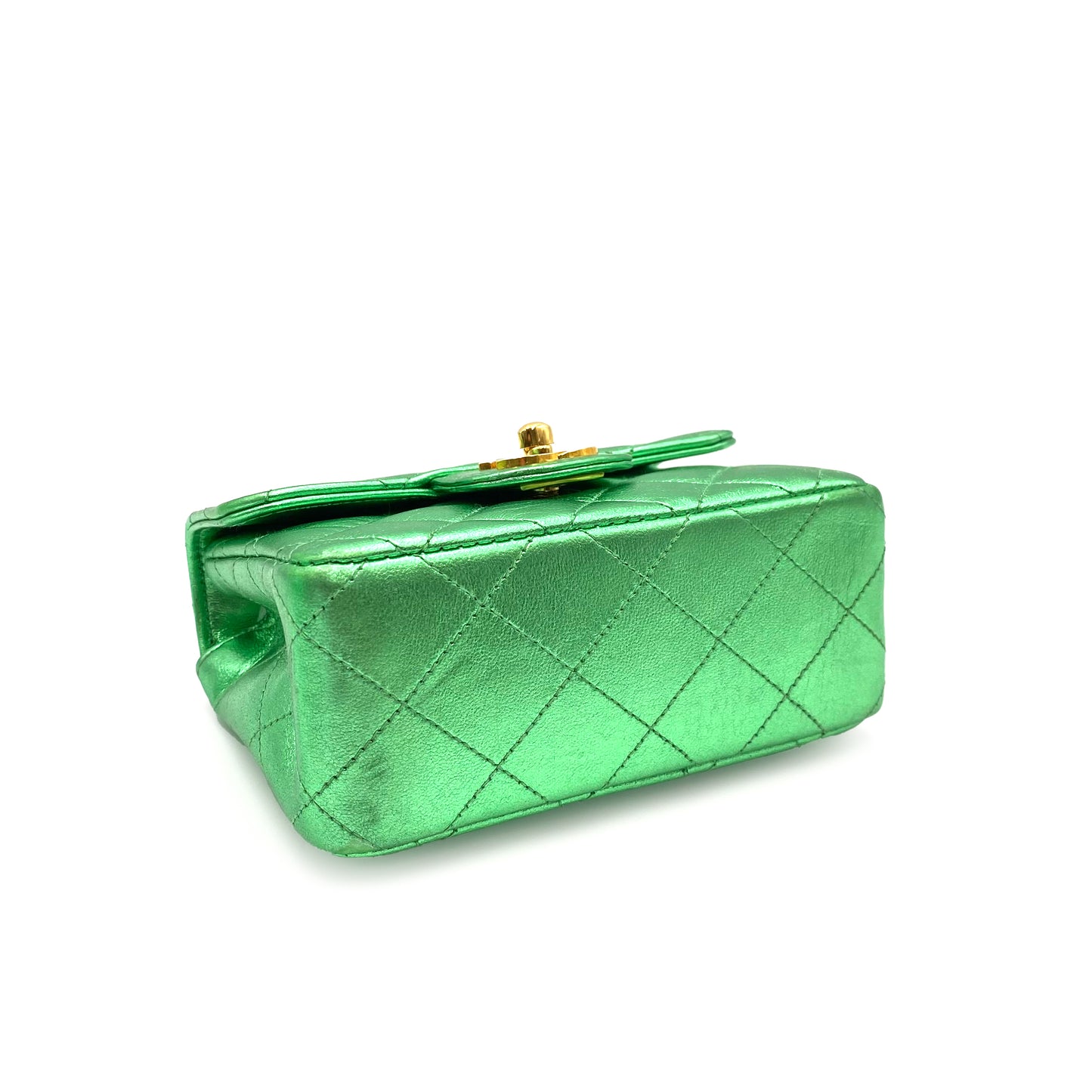 CHANEL VINTAGE PARENT-CHILD BAG METALLIC GREEN LAMB SKIN 90228454