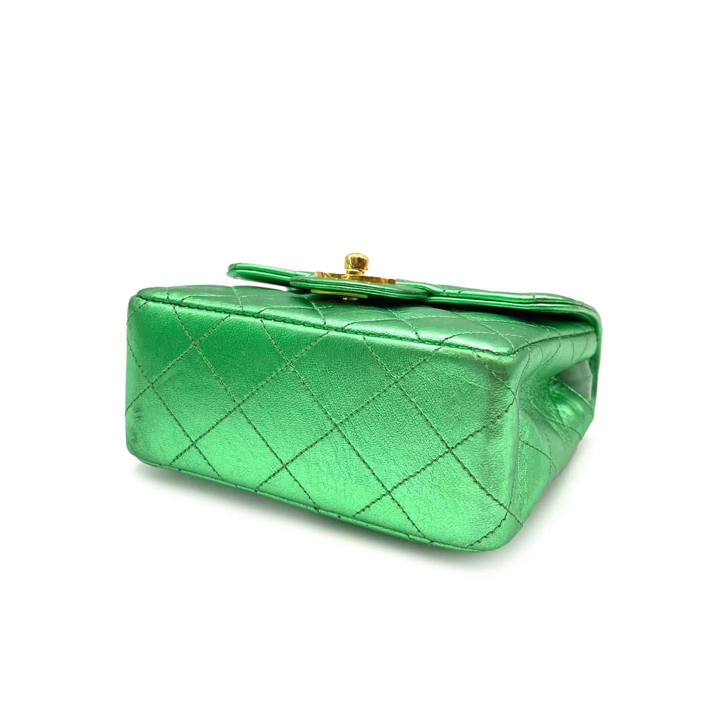 CHANEL VINTAGE PARENT-CHILD BAG METALLIC GREEN LAMB SKIN 90228454