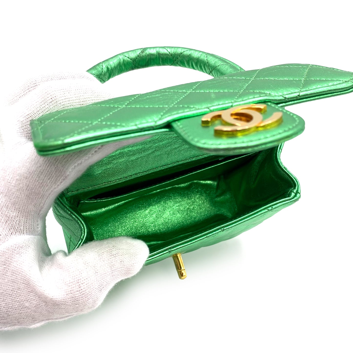 CHANEL VINTAGE PARENT-CHILD BAG METALLIC GREEN LAMB SKIN 90228454