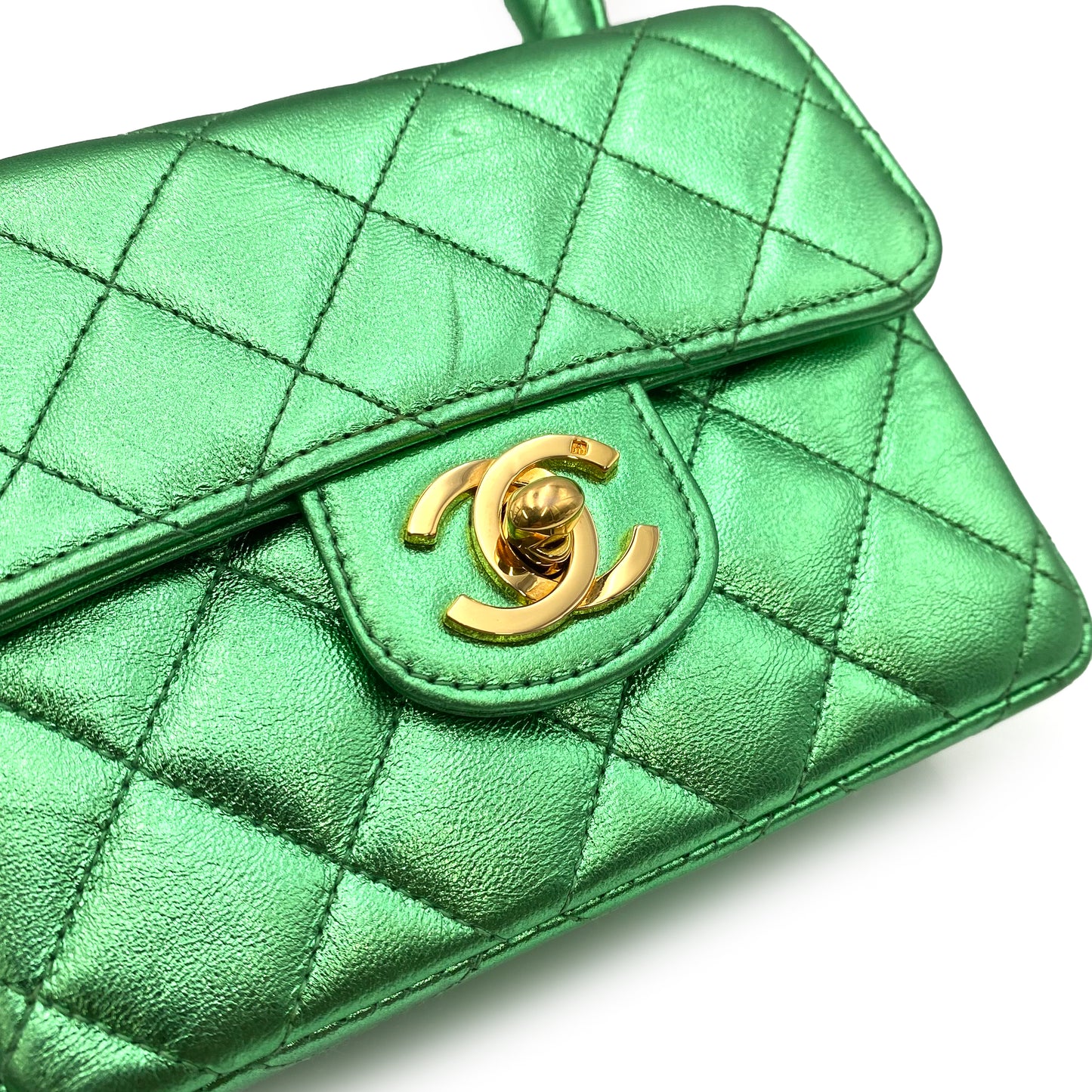 CHANEL VINTAGE PARENT-CHILD BAG METALLIC GREEN LAMB SKIN 90228454