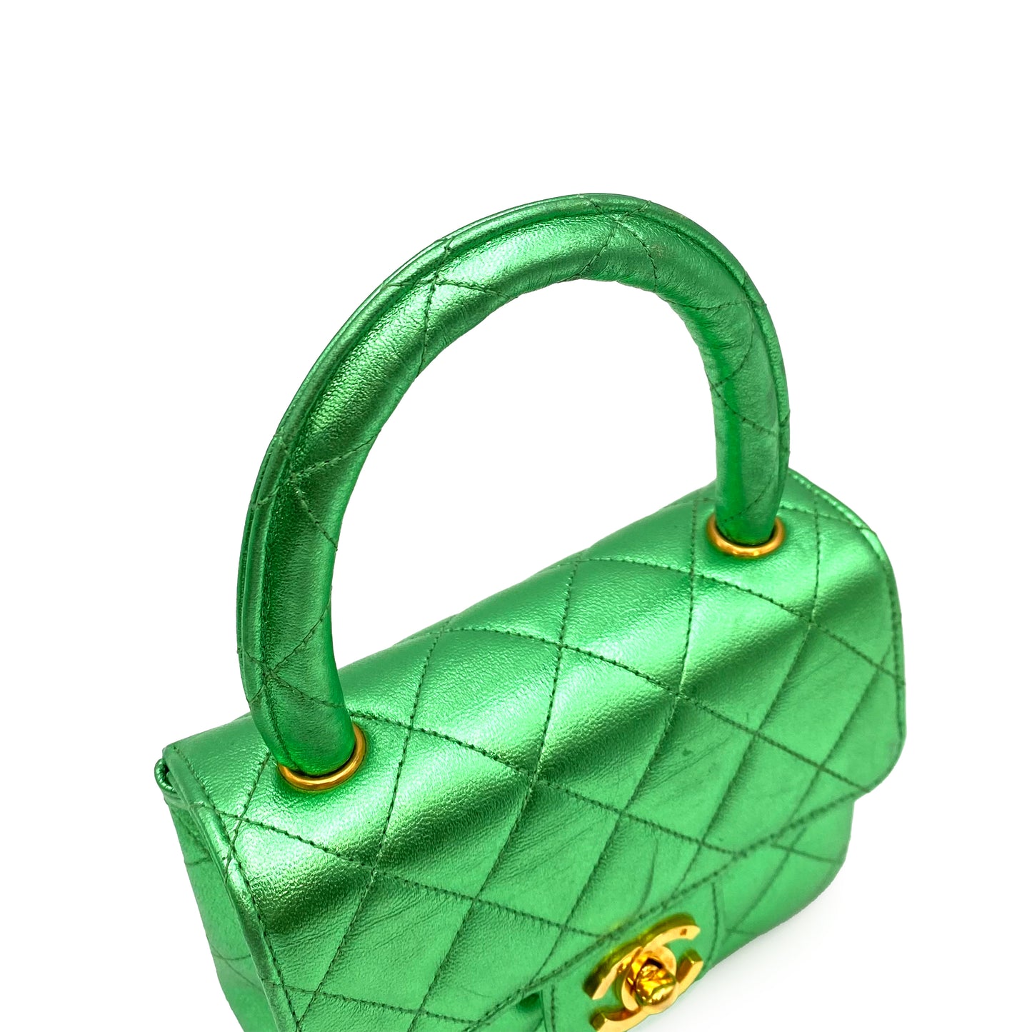 CHANEL VINTAGE PARENT-CHILD BAG METALLIC GREEN LAMB SKIN 90228454