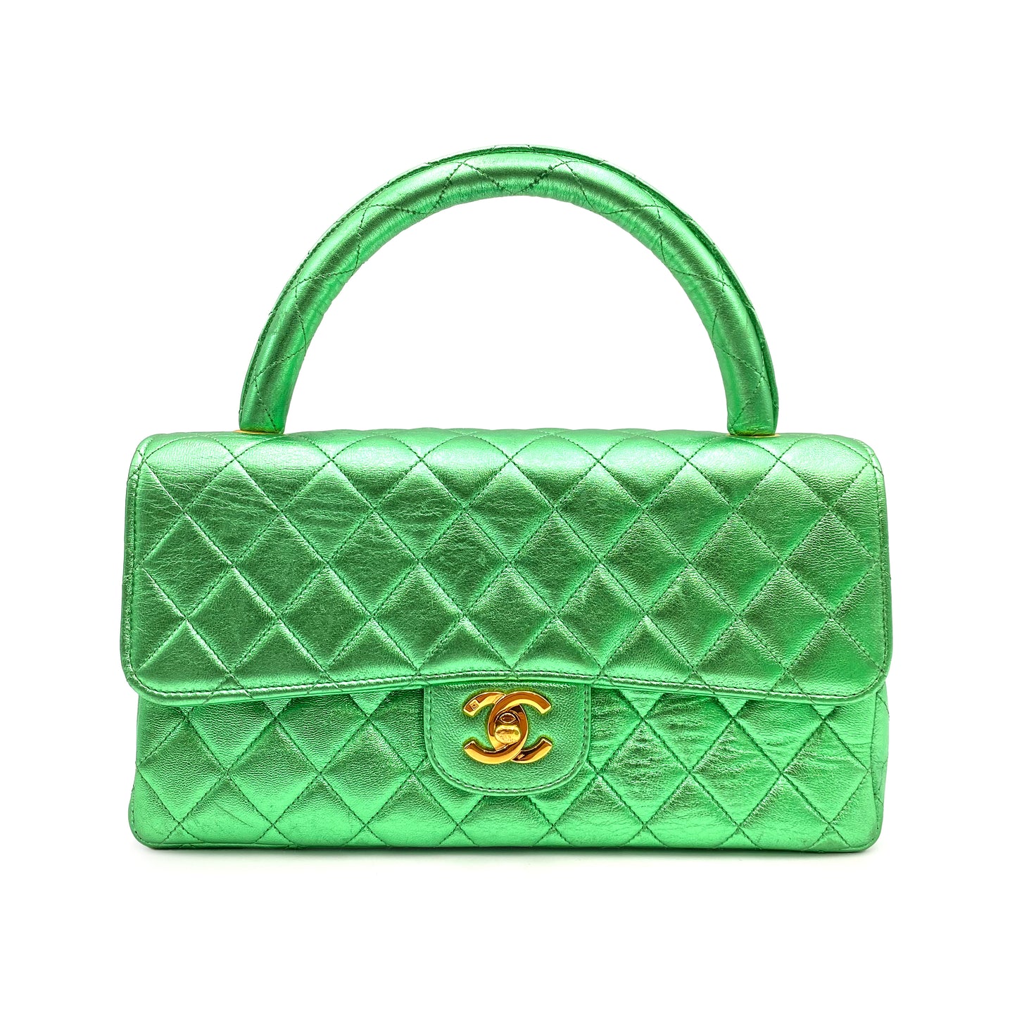 CHANEL VINTAGE PARENT-CHILD BAG METALLIC GREEN LAMB SKIN 90228454