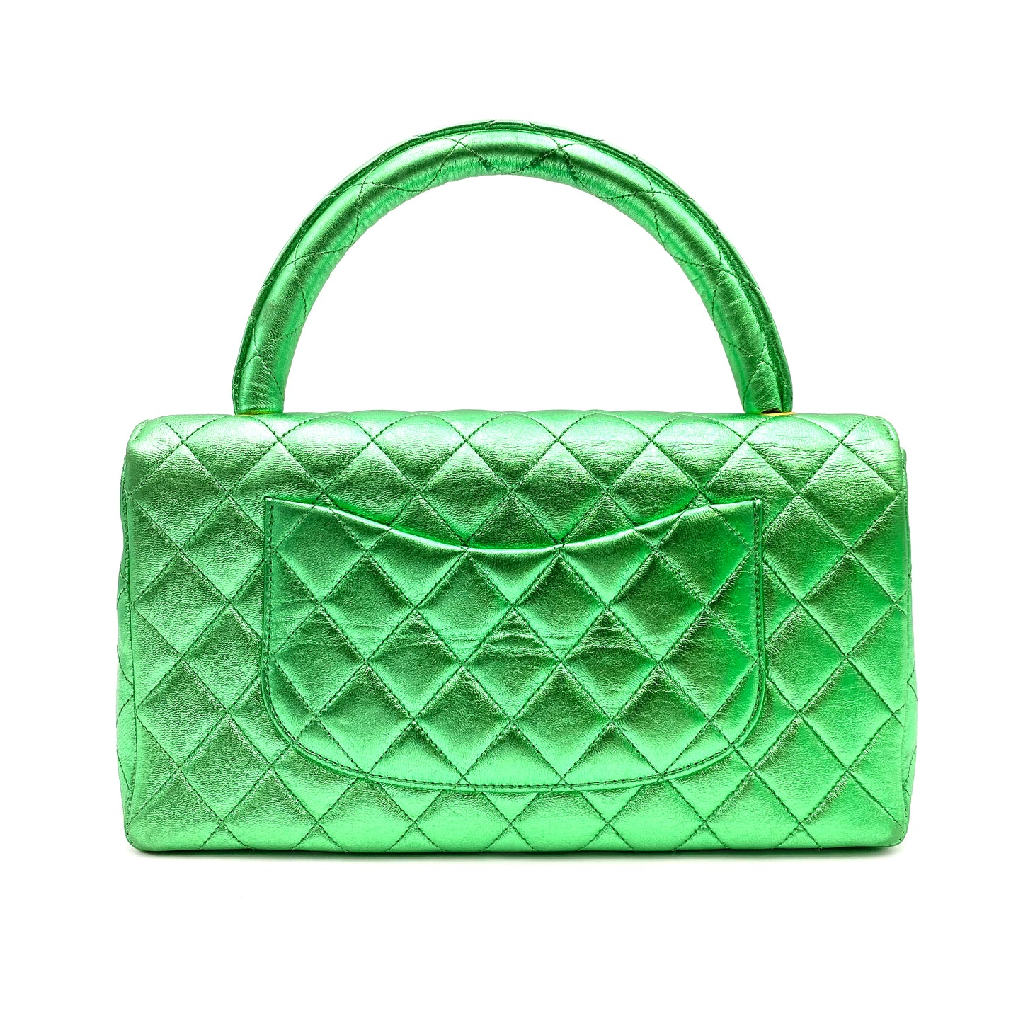 CHANEL VINTAGE PARENT-CHILD BAG METALLIC GREEN LAMB SKIN 90228454